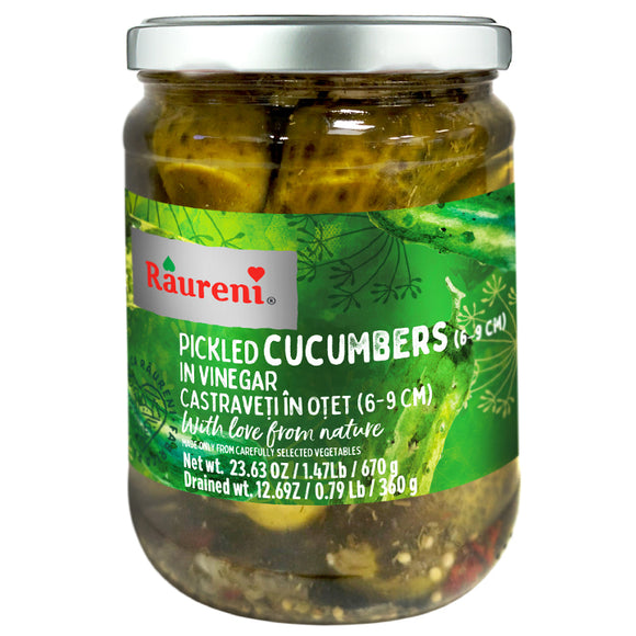 Raureni Castraveti In Otet Pickled Cucumbers(6-9cm) in Vinegar 670g 23.6Oz