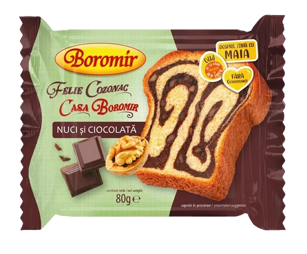 Boromir Felie Cozonac Sweet Bread Slice with Walnut and Chocolate Cream 80 g 2.8 Oz