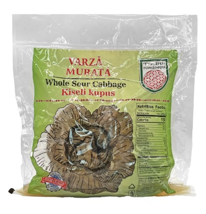 Traditii Romanesti Whole Sour Cabbage Pickled Cabbage Head Fermented Sauerkraut 3-4 Lb