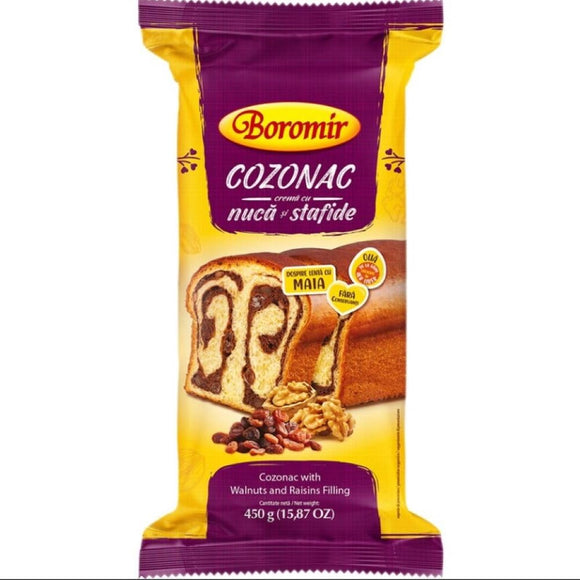 Boromir Cozonac Walnuts and Raisins Filling Swirl Cake Sweet Bread 450 g 15.87 Oz