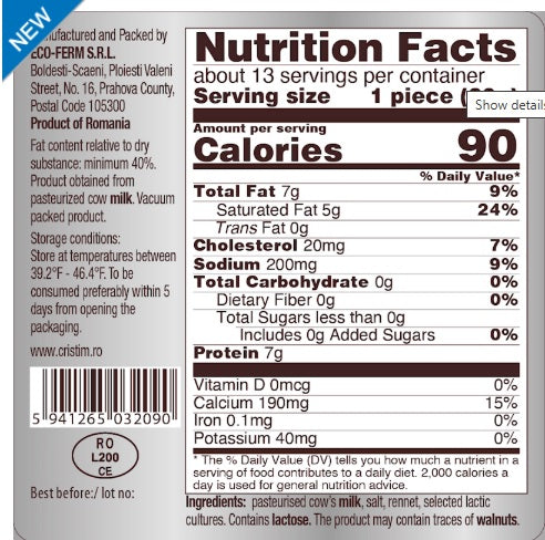 Cris-Tim Cascaval Classic Kashkaval Cheese 400g 14.11Oz