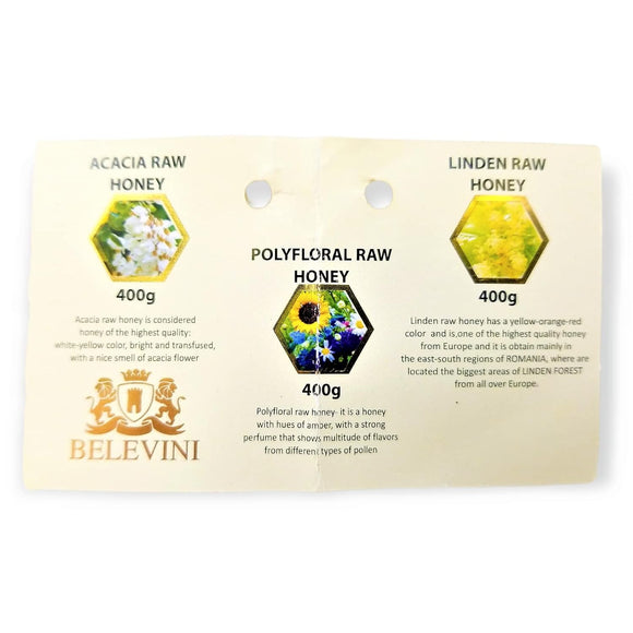 Belevini Miere Salcam/ Tei/ Poliflora Premium Raw Honey Set: Acacia, Linden and Polyfloral 3x400g
